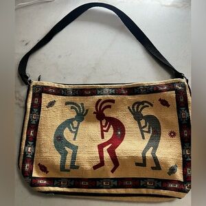 Woven Kokopelli 3  Flute Players Boho Southwest Woven Tote Bag